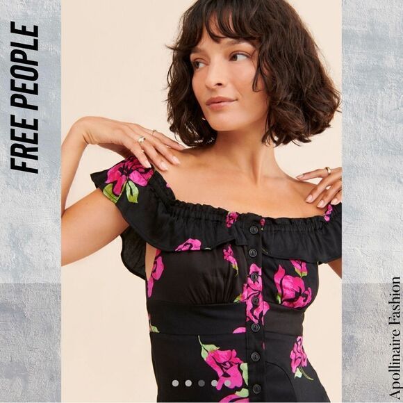 FREE PEOPLE SHE’S A DREAM MAXI DRESS SP IN BLACK COMBO PINK FLORAL PRINT NWOT - Picture 5 of 7